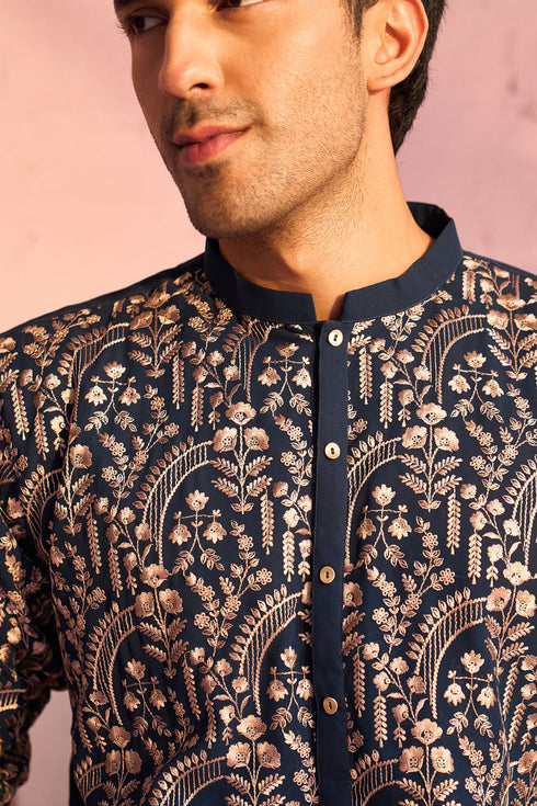 SHRESTHA By VASTRAMAY Men's Bottle Green Georgette Embroidered Kurta