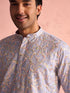 Vastramay Men's Sky Blue Georgette Floral Motif Embroidered Kurta