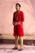 SHRESTHA By VASTRAMAY Men's Red Silk Embroidered Ethnic Kurta With Pant Set