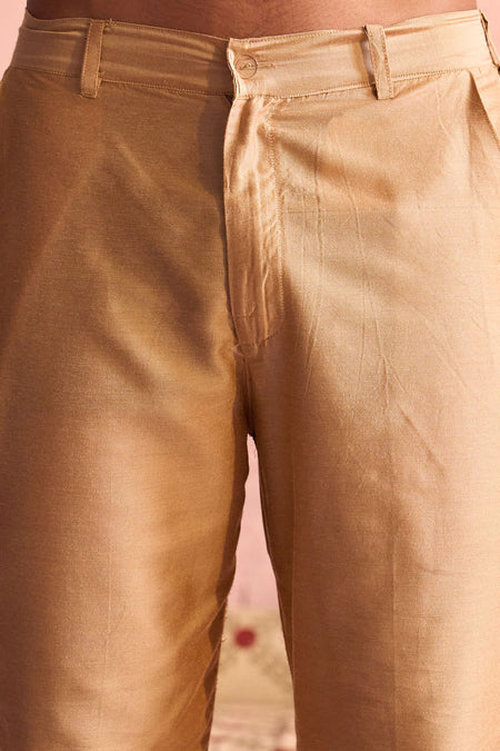 SHRESTHA By VASTRAMAY Men's Red Silk Embroidered Ethnic Kurta With Pant Set