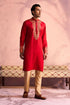 SHRESTHA By VASTRAMAY Men's Red Silk Embroidered Ethnic Kurta With Pant Set