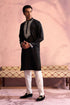 SHRESTHA BY VASTRAMAY Men's Black Silk Machine Embroidered Kurta Pyjama