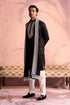 SHRESTHA BY VASTRAMAY Men's Black Silk Machine Embroidered Kurta Pyjama With Silk Dupatta Set