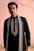 SHRESTHA BY VASTRAMAY Men's Black Silk Machine Embroidered Kurta Pyjama With Silk Dupatta Set