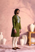SHRESTHA BY VASTRAMAY Men's Mehndi Green Silk Machine Embroidered Kurta Pyjama