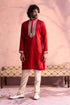 SHRESTHA BY VASTRAMAY Men's Red Silk Blend Machine Embroidered Kurta Pyjama