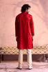 SHRESTHA BY VASTRAMAY Men's Red Silk Blend Machine Embroidered Kurta Pyjama