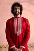 SHRESTHA BY VASTRAMAY Men's Red Silk Blend Machine Embroidered Kurta Pyjama
