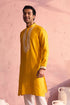 SHRESTHA BY VASTRAMAY Men's Yellow Silk Machine Embroidered Kurta