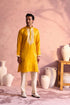 SHRESTHA BY VASTRAMAY Men's Yellow Silk Machine Embroidered Kurta