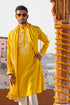 SHRESTHA BY VASTRAMAY Men's Yellow Silk Machine Embroidered Kurta