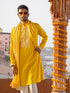SHRESTHA BY VASTRAMAY Men's Yellow Silk Machine Embroidered Kurta