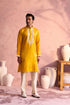 SHRESTHA BY VASTRAMAY Men's Yellow Silk Machine Embroidered Kurta Pyjama