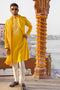 SHRESTHA BY VASTRAMAY Men's Yellow Silk Machine Embroidered Kurta Pyjama With Silk Dupatta Set