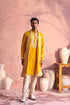SHRESTHA BY VASTRAMAY Men's Yellow Silk Machine Embroidered Kurta Pyjama With Silk Dupatta Set