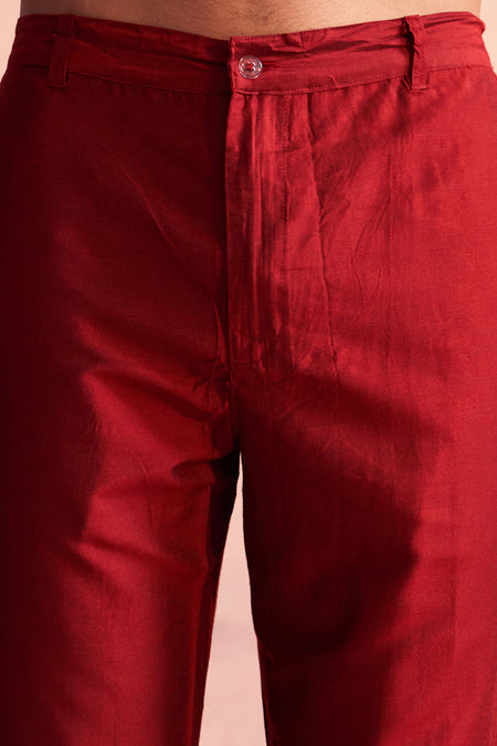 SHRESTHA BY VASTRAMAY Men's Maroon Georgette Embellished Kurta Pant Set