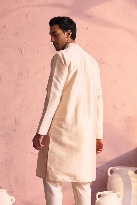 SHRESTHA By VASTRAMAY Men's Beige Silk Blend Kurta