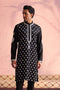 SHRESTHA By VASTRAMAY Men's Black Silk Blend Embroidered Ethnic Kurta