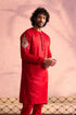 SHRESTHA By VASTRAMAY Men's Red Silk Blend Embroidered Ethnic Kurta