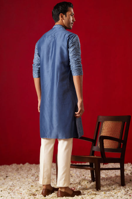 SHRESTHA BY VASTRAMAY Men's Grey Cotton Schiflli Kurta Pant Set