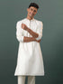 Vastramay Men's Cream Embroidered Cotton Blend Kurta