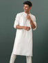 Vastramay Men's Cream Embroidered Cotton Blend Kurta