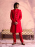 VASTRAMAY Men's Red Silk Solid Sherwani Only Top