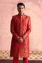 SHRESTHA By VASTRAMAY Men's Red Jacquard Sherwani Only Top