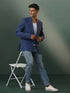 Vastramay Men's Blue Checked Cotton Blend Blazer