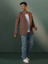 Vastramay Men's Brown Checked Cotton Blend Blazer