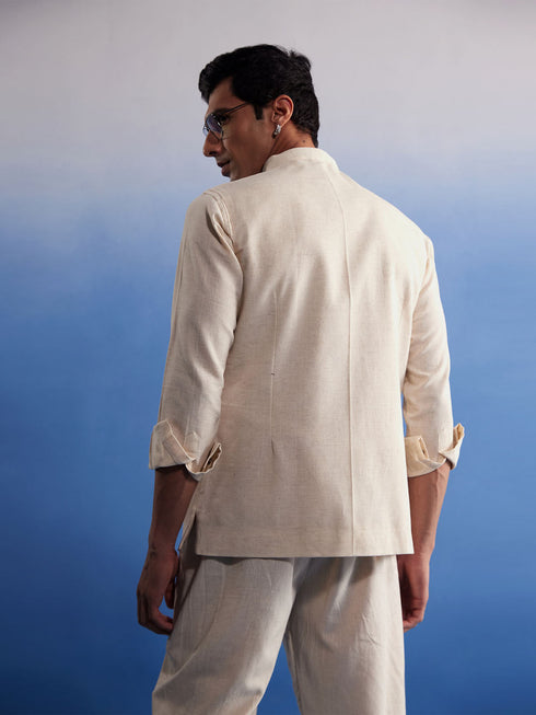 Vastramay Men's Cream Pure Cotton Nehru Jacket