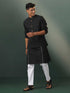 Vastramay Men's Black Jacquard Cotton Jacket Kurta Pyjama Set