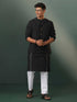 Vastramay Men's Black Jacquard Cotton Jacket Kurta Pyjama Set