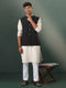 Vastramay Men's Black Jacquard Cotton Jacket Kurta Pyjama Set