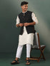 Vastramay Mens Black Jacquard Cotton Jacket Kurta Pyjama Set