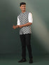 Vastramay Men's Black Ikkat Print Cotton Nehru Jacket