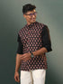 Vastramay Men's Black Floral Printed Cotton Nehru Jacket