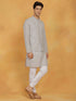 Vastramay Men's Gray And White Cotton Jacket, Kurta and Pyjama Set