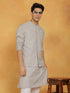 Vastramay Men's Gray And White Cotton Jacket, Kurta and Pyjama Set