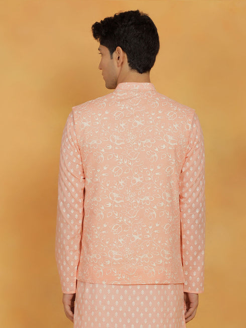 Vastramay Mens Peach Cotton Nehru Jacket