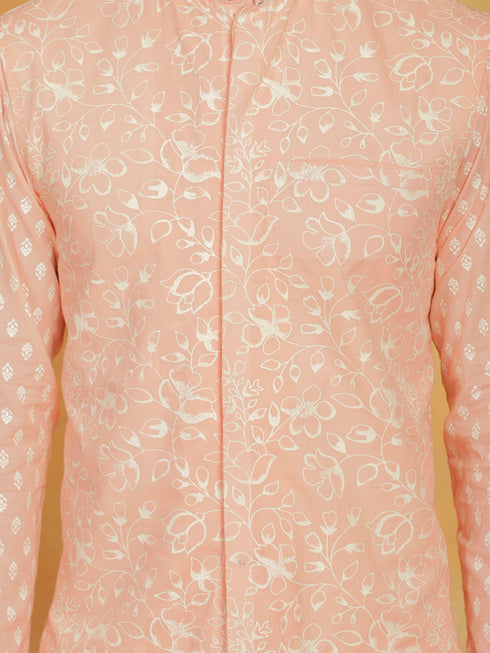 Vastramay Mens Peach Cotton Nehru Jacket