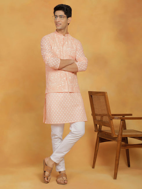 Vastramay Mens Peach Cotton Nehru Jacket