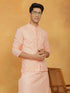Vastramay Mens Peach And White Cotton Jacket, Kurta And Pyjama Set