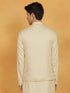 Vastramay Men's Cream Cotton Linen Nehru Jacket