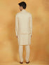 Vastramay Men's Cream Linen Cotton Jacket, Kurta and Pyjama Set