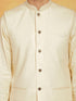 Vastramay Men's Cream Linen Cotton Jacket, Kurta and Pyjama Set
