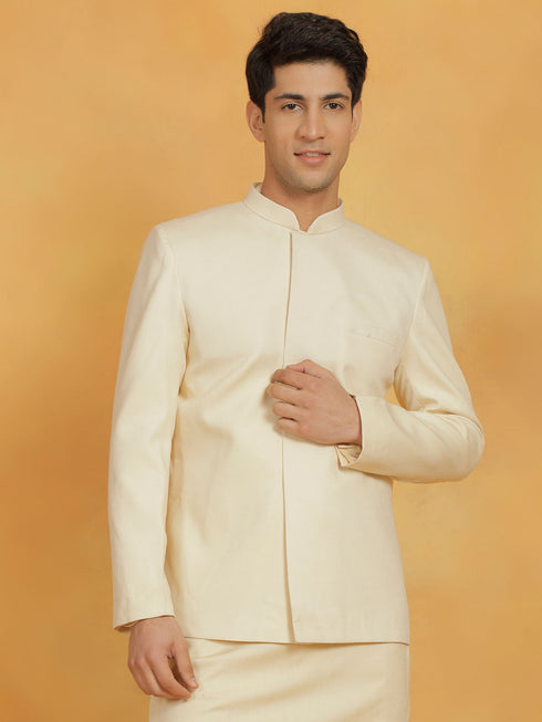 Vastramay Men's Cream Cotton Linen Jodhpuri