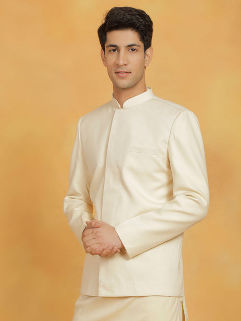 Vastramay Mens Cream Cotton Linen Jodhpuri