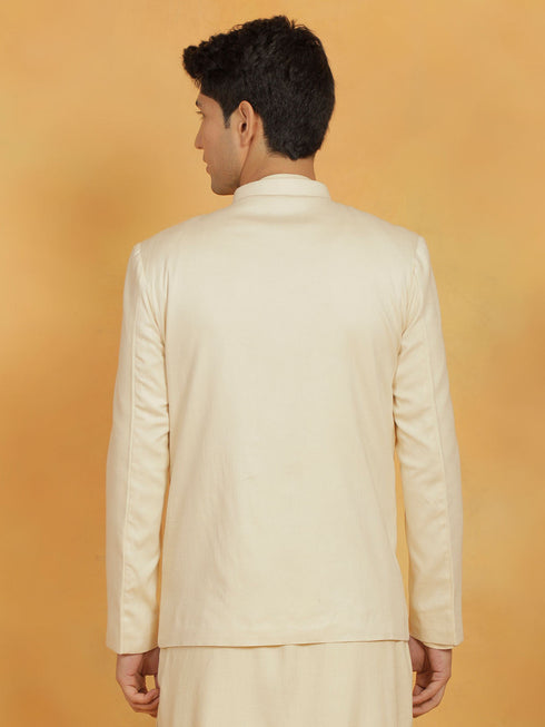 Vastramay Mens Cream Cotton Linen Jodhpuri