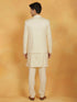 Vastramay Men's Cream Linen Cotton jodhpuri, Kurta and Pyjama Set